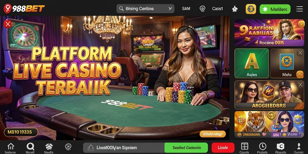 Tampilan gameplay Live Casino 988BET dengan dealer langsung dan suasana kasino yang nyata.