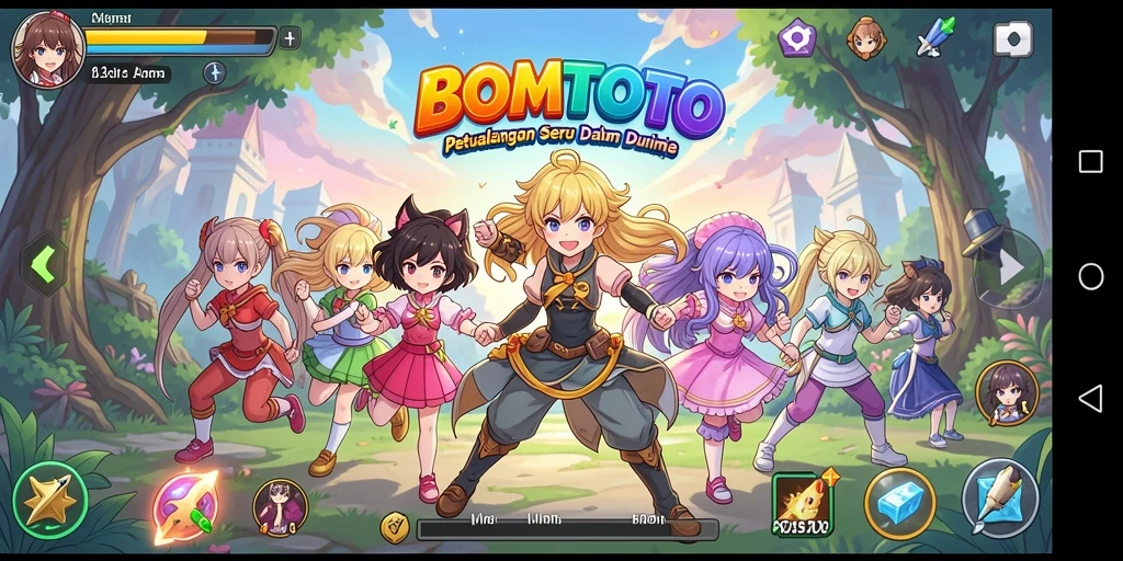 Screenshot gameplay BOMTOTO menampilkan aksi karakter anime yang menegangkan.