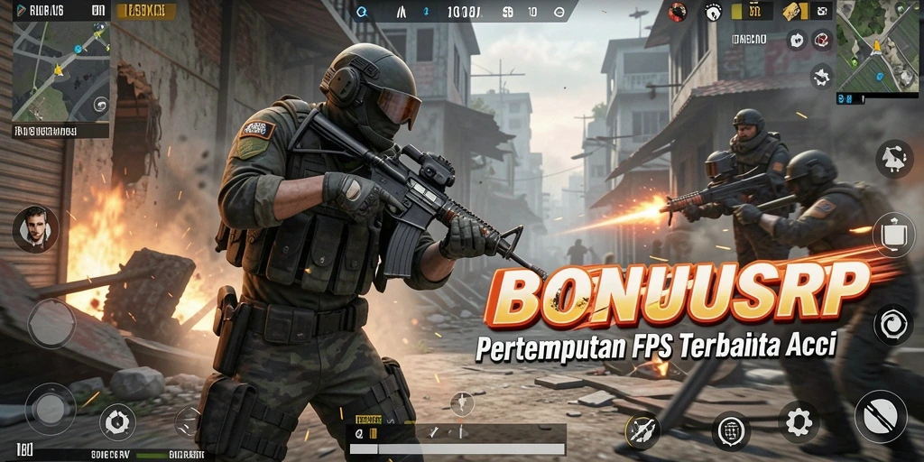 Tangkapan layar utama dari BONUSRP yang menunjukkan aksi pertempuran yang intens.