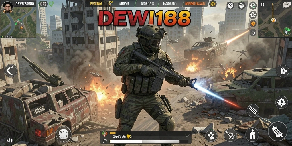 Screenshot gameplay DEWI188 menunjukkan aksi tembak menembak yang intens.