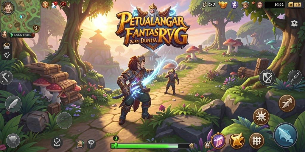 Screenshot gameplay F32 menampilkan pertarungan epik dalam RPG.