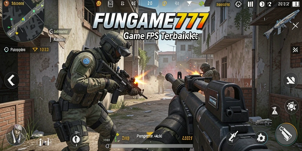 Screenshot gameplay FUNGAME777 menampilkan aksi seru dalam suasana perang.
