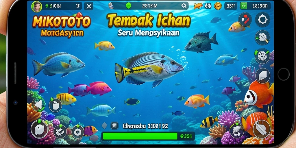 Screenshot dari gameplay MIKOTOTO yang menampilkan suasana Tembak Ikan.