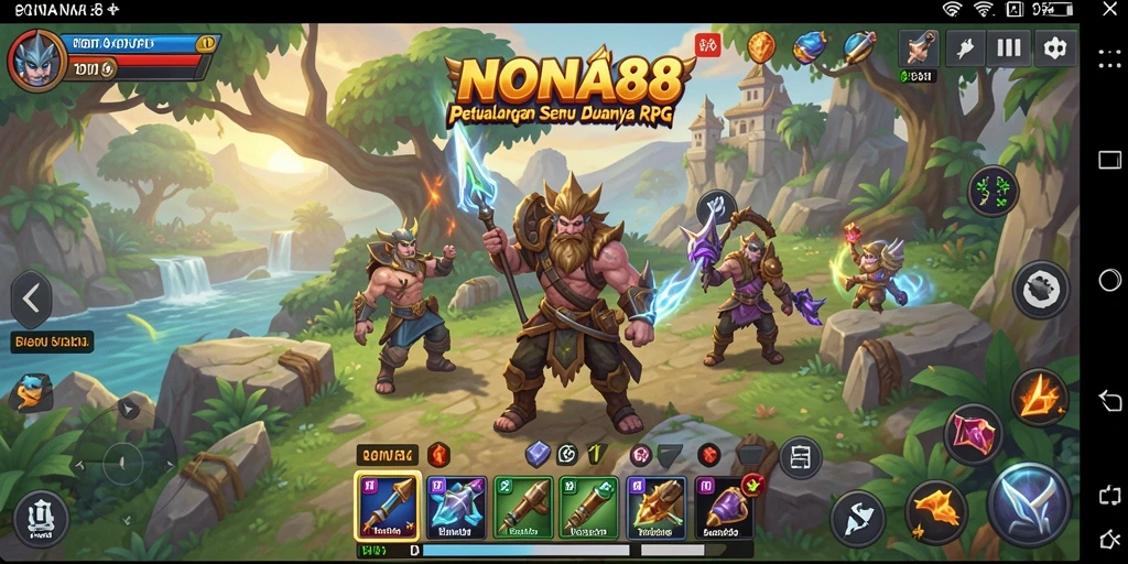 Screenshot utama NONA88 menampilkan aksi karakter dalam permainan RPG yang menegangkan.