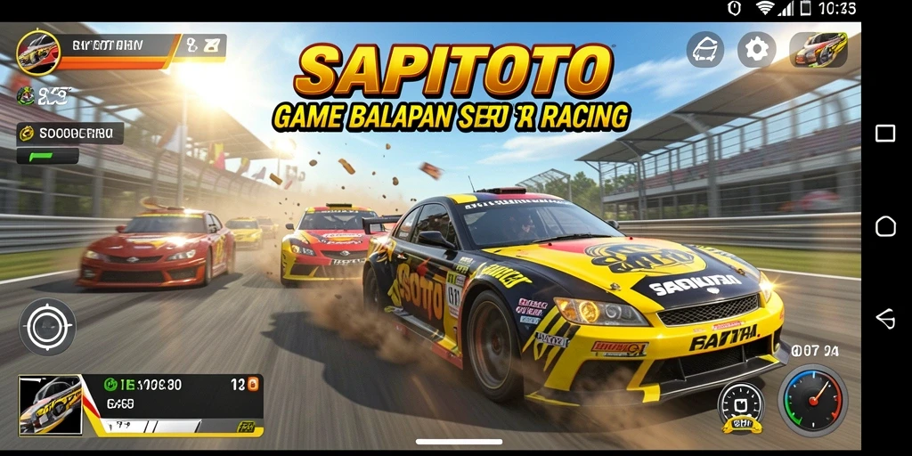 Screenshot gameplay SAPITOTO menampilkan aksi balapan yang mendebarkan.