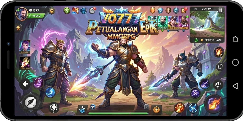 Screenshot menampilkan karakter dalam pertempuran MMORPG yang dinamis.