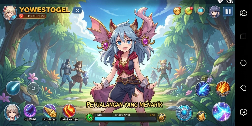 Tampilan menarik dari gameplay YOWESTOGEL yang penuh warna dan karakter anime.